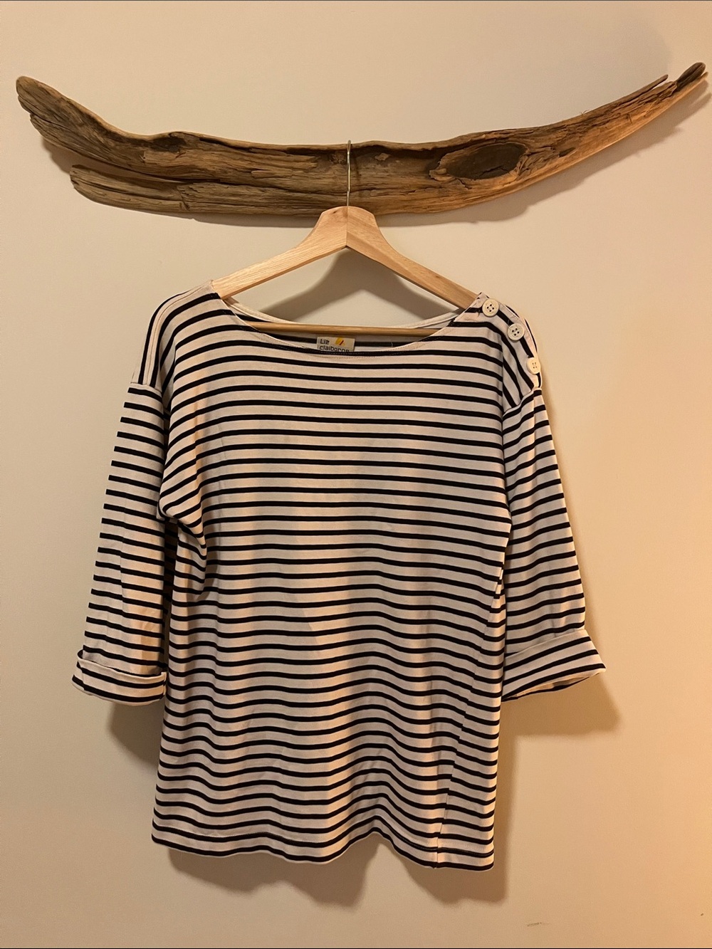 Vintage Liz Claiborne Striped Boatneck Long-Sleeve Top with Shoulder Buttons
